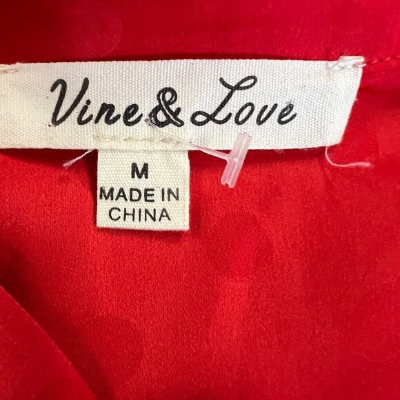 Vine & Love Women's Button Up Long Sleeve Polka Dot Top Red Size Medium - Picture 8 of 9